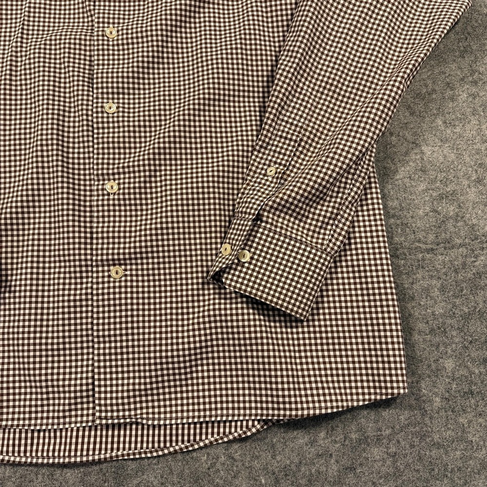 Eton Dress Shirt Mens Extra Large Brown Gingham Check Long Sleeve Spread Collar - Picture 6 of 12
